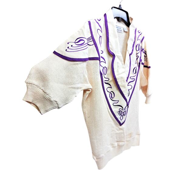 Vintage Maurada Embroidered Open Weave Crochet Coverup Sweater 80's Small Ramie - Picture 5 of 12